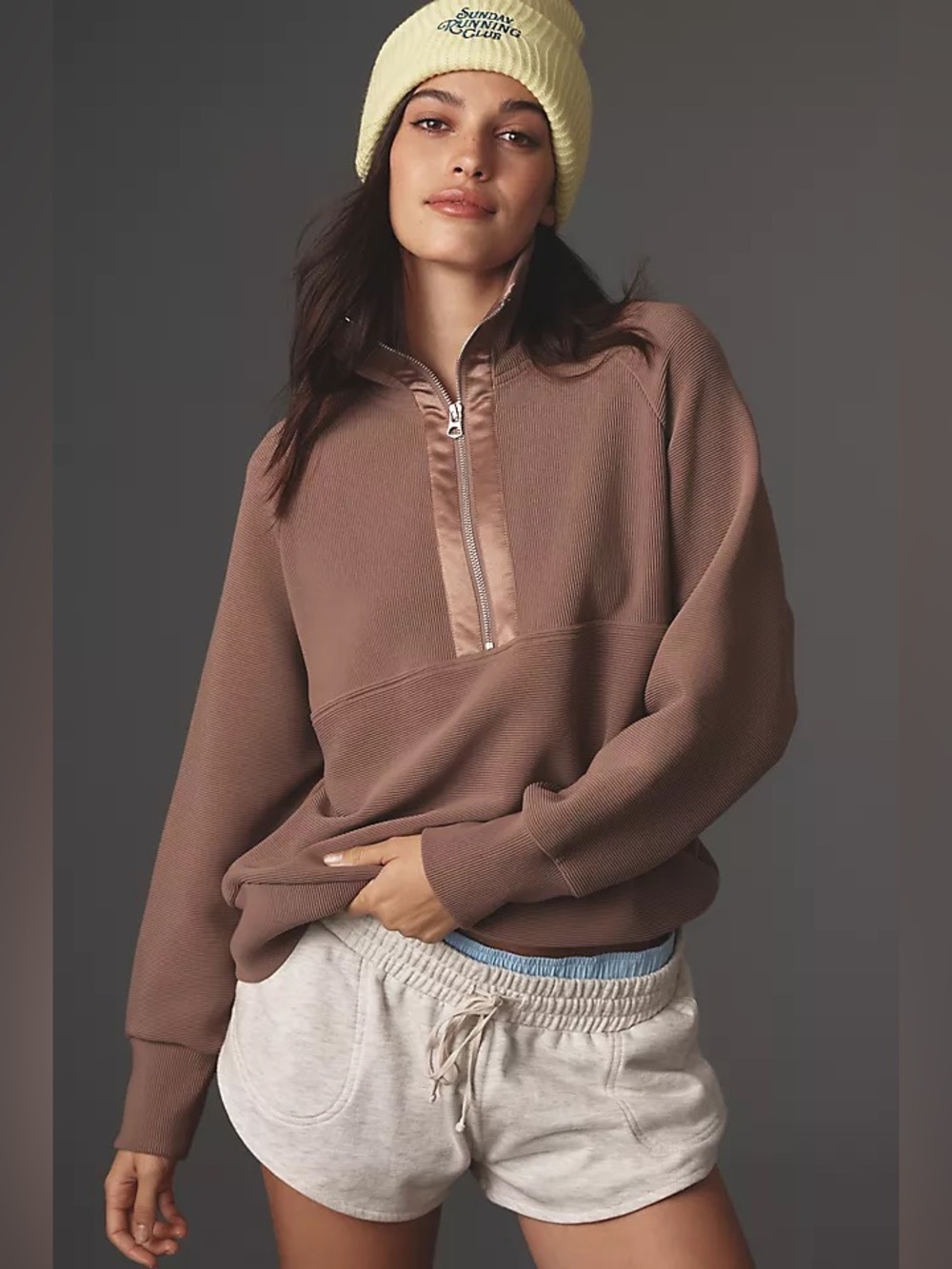 Medium Anthropologie varley lismore half zip sweatshirt ottoman Rib taupe